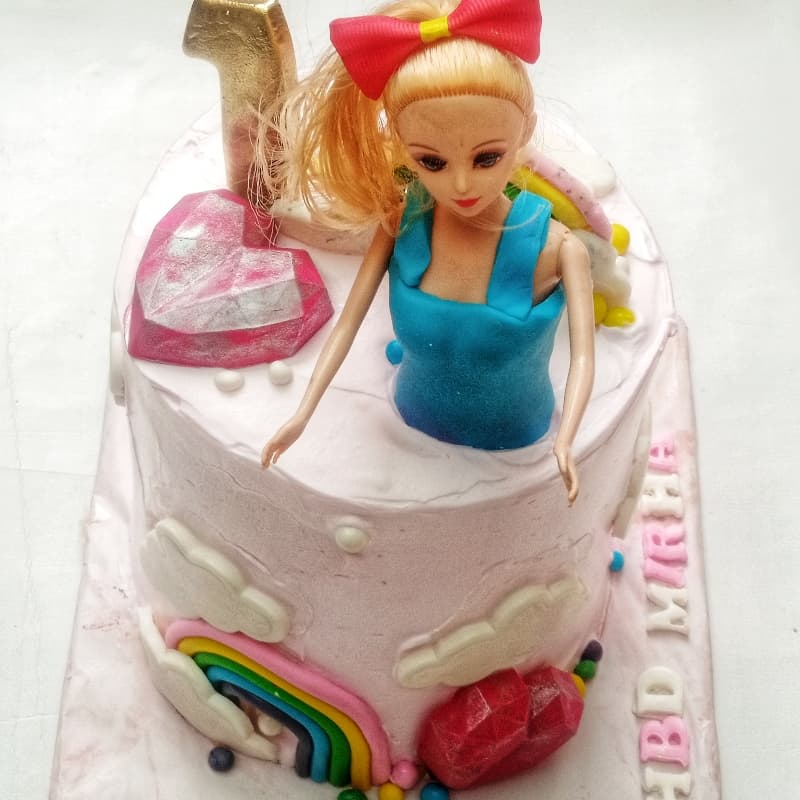 Doll & rainbow theme cake