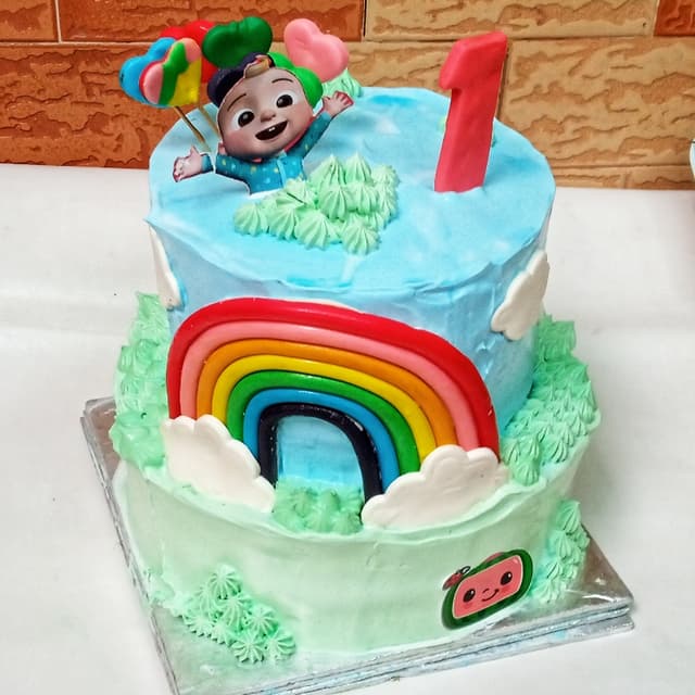 Two tier cocomelon theme cake
