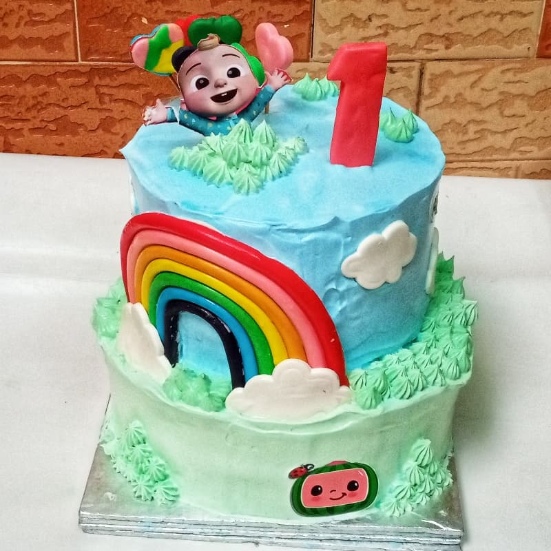 Two tier cocomelon theme cake
