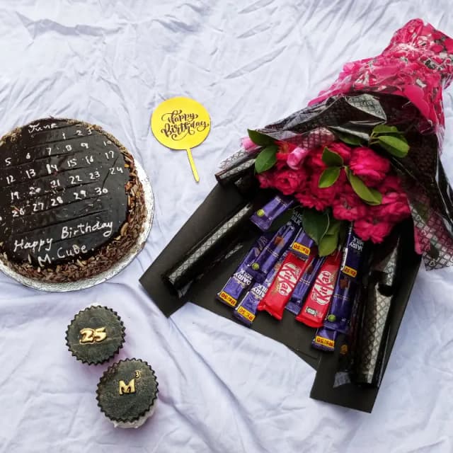 Chocolate Nuts Cake  & Customized Cupcakes & Chocolate Bouquet
